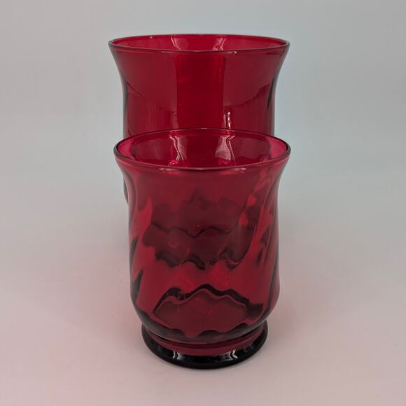 Ruby Red Hurricane Glass Vase Candle Holder Set Flare Top Holiday Decor Pair - Picture 7 of 9